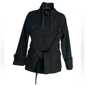 Zara Black Wool Blend Military Style Peacoat, size S
